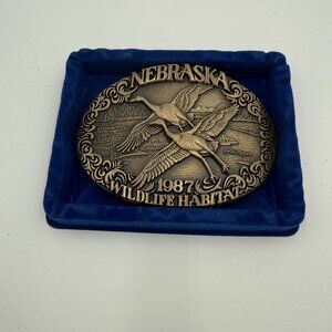 1987 Nebraska Wildlife Habitat Brass Belt Buckle NIB